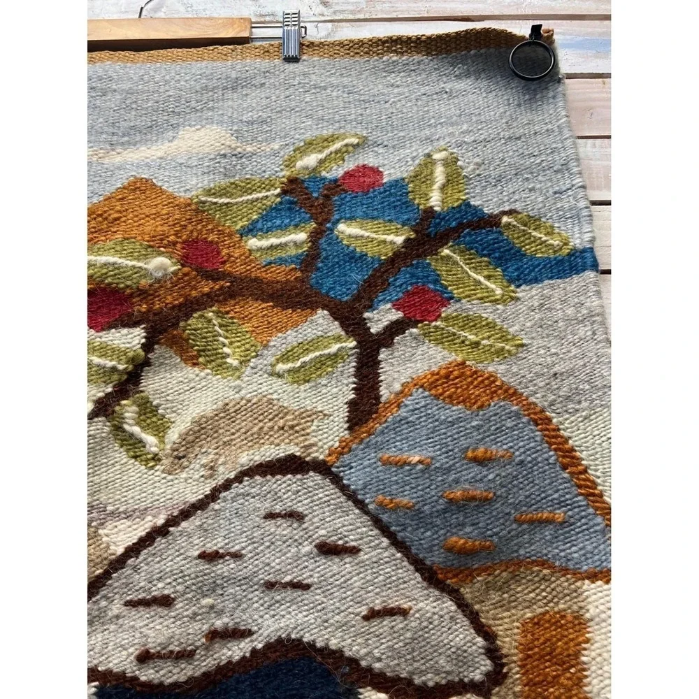 Vintage Afro Weavers Wool Hand Woven Tapestry Village Scene‎ Wall Hanging 95x90